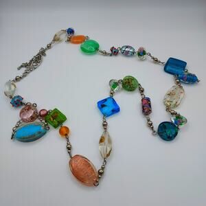 Premier Designs Murano Venetian Style Glass Foil Bead Necklace 35" Signed